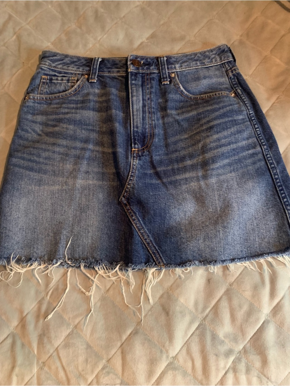 Abercrombie & Fitch Blue Denim Mini Skirt with Frayed Hem